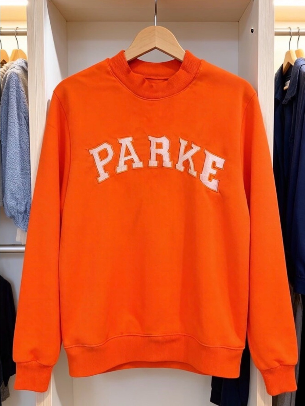 Orange mockneck Sweatshirt with Varsity Style Letters Size L